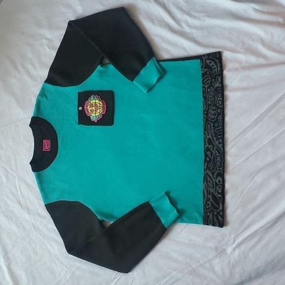 NWOT KILLER ACID X THE BINDLE CONSPIRACY World Wide Mens Teal & Black Sweater - Picture 6 of 12